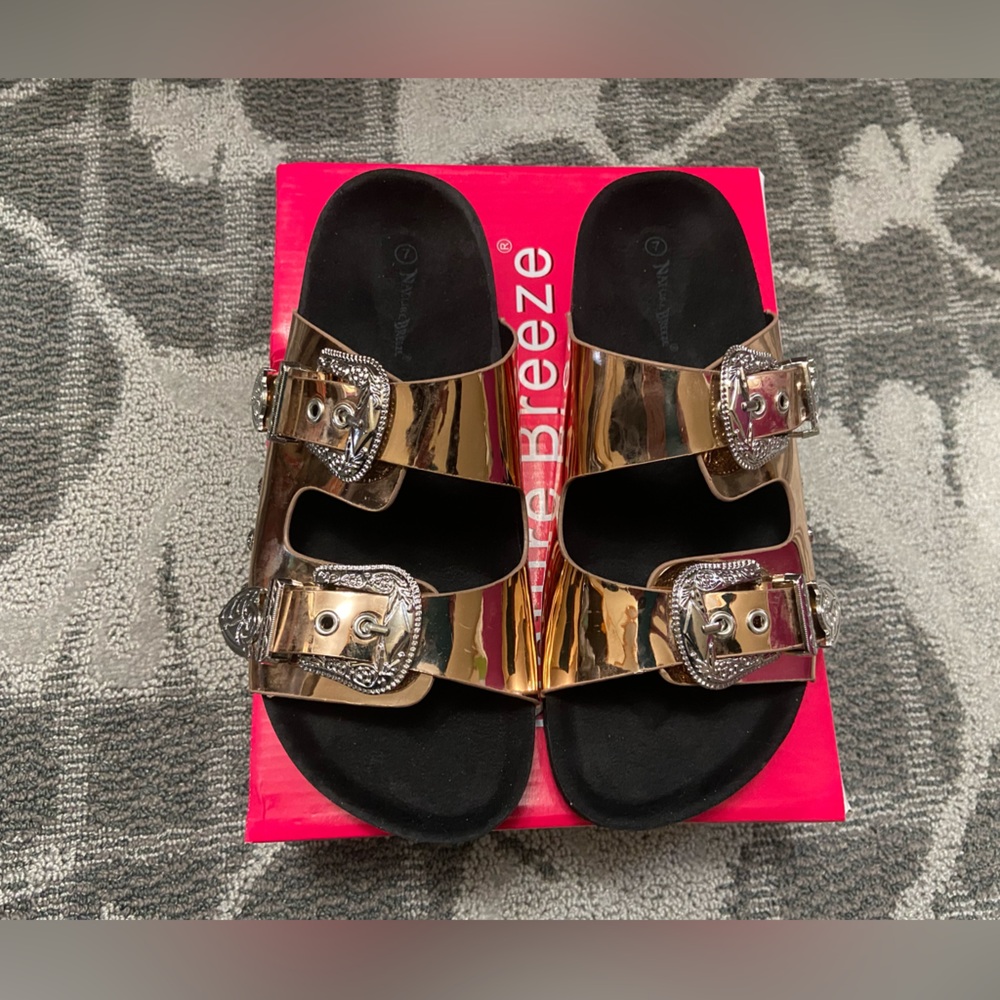 4/$15 ❤️ Stylish Rose Gold Sandals with Buckle Detail